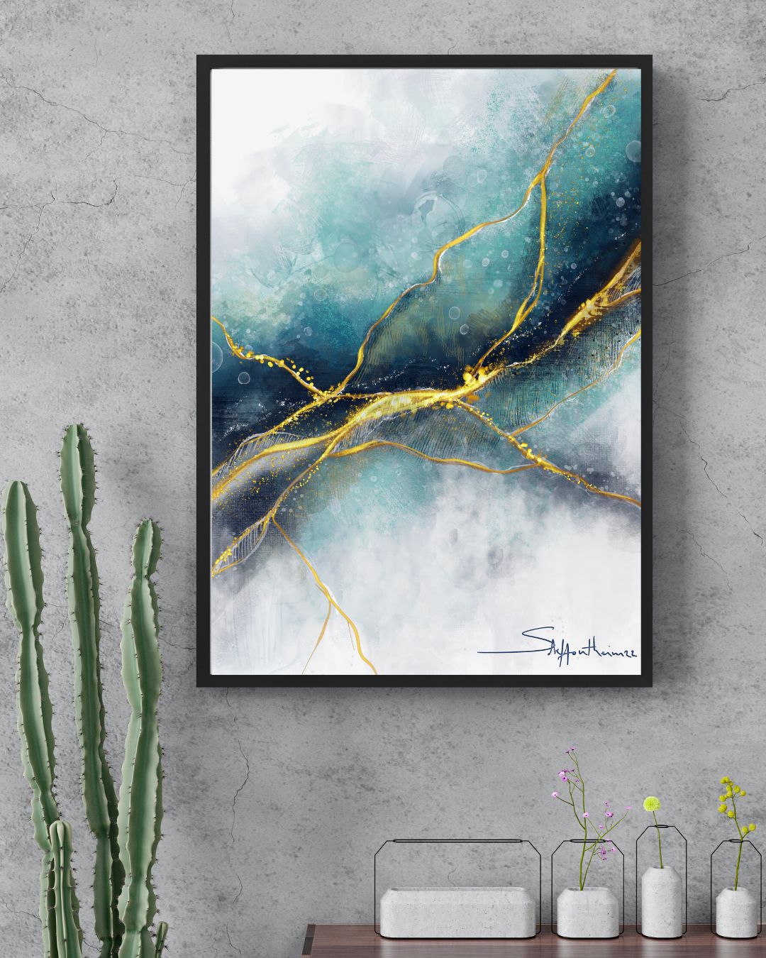 dans les profondeurs - cadre noir - résilience - art kintsugi