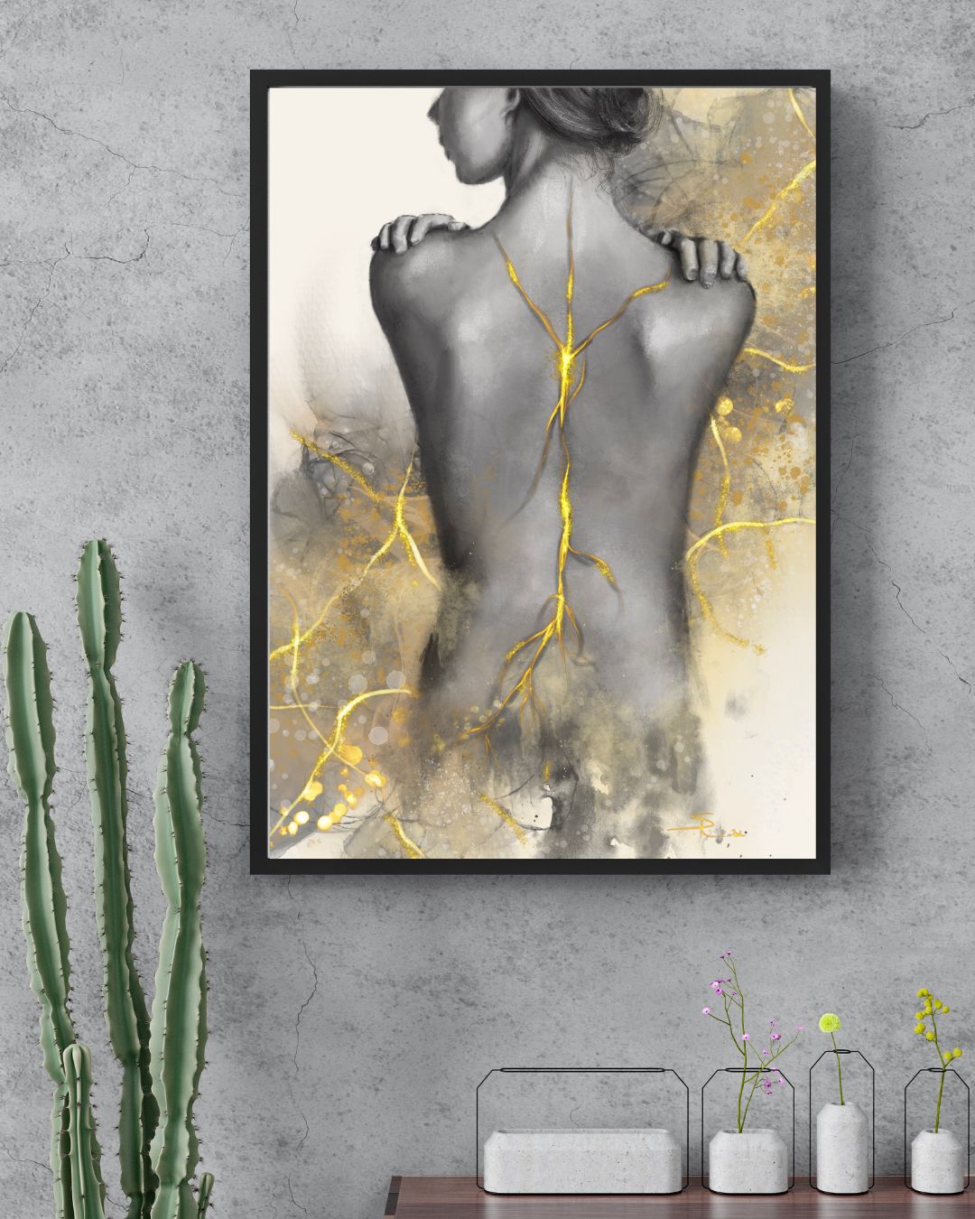 Healing pain art kintsugi resilience cadre noir Fine Art Print