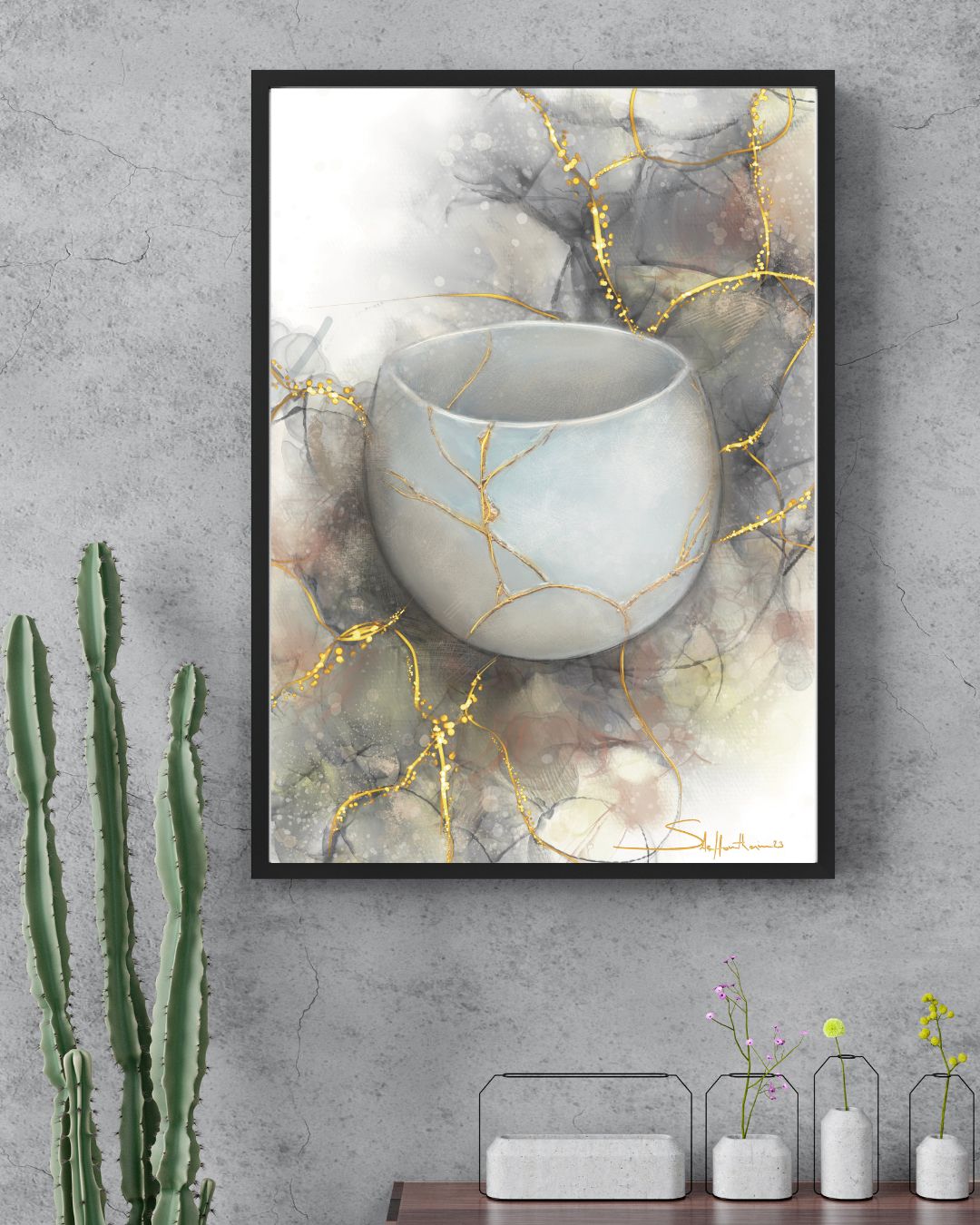 kintsugi ceramique - Art kintsugi résilience cadre noir