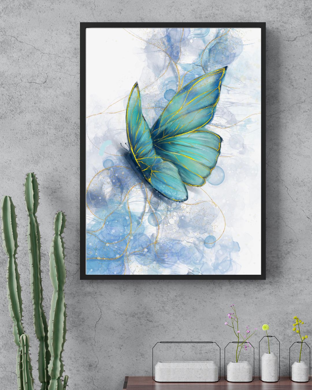 metamorphose, papillon, Art kintsugi et résilience cadre noir