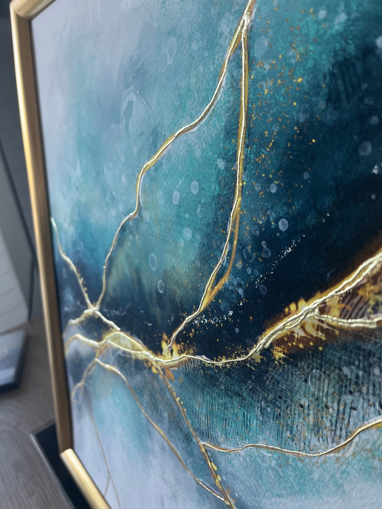 Mer bleu ocean profondeurs - or - Art Kintsugi detail