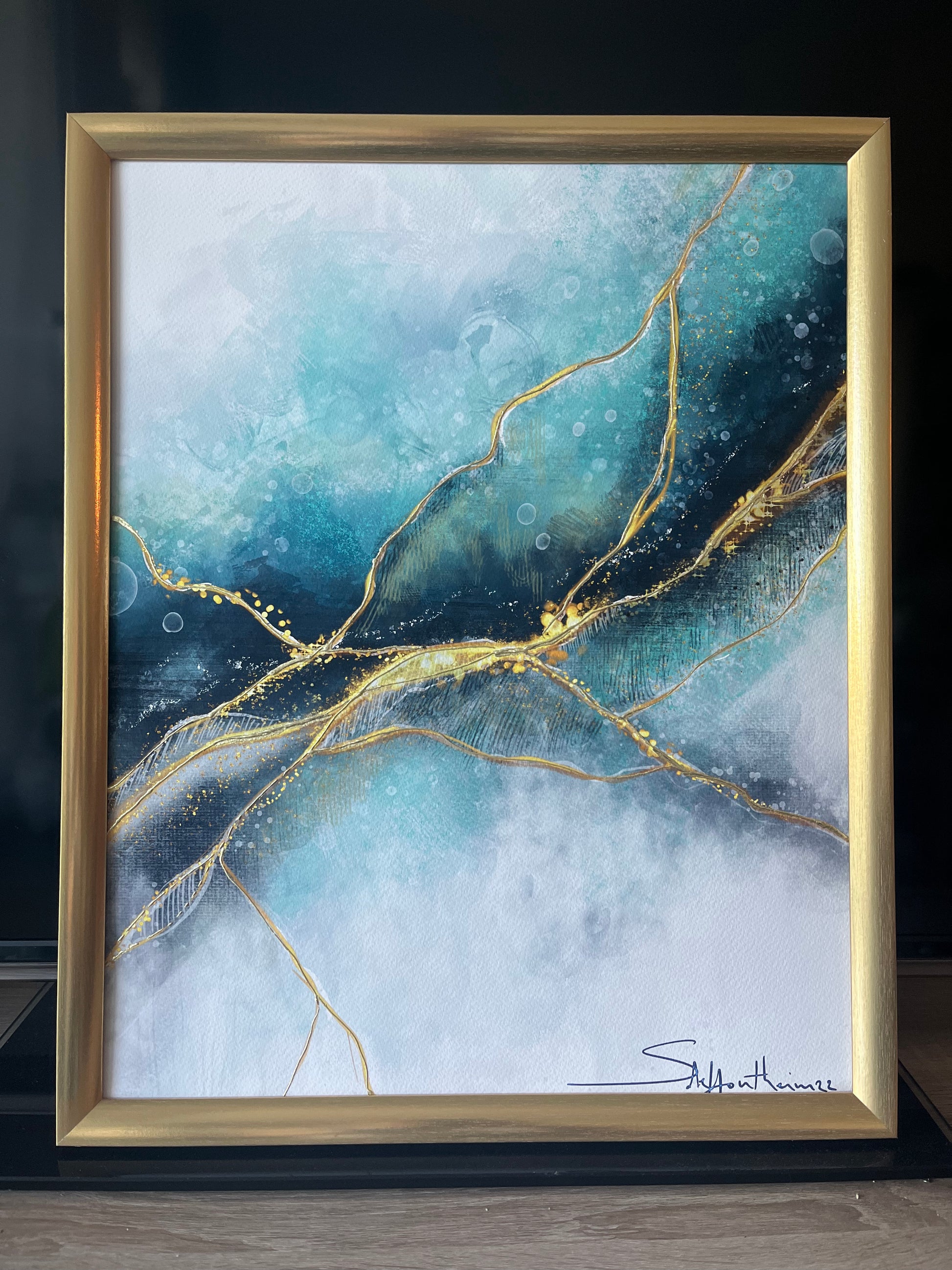 Mer bleu ocean profondeurs - or - Art Kintsugi original