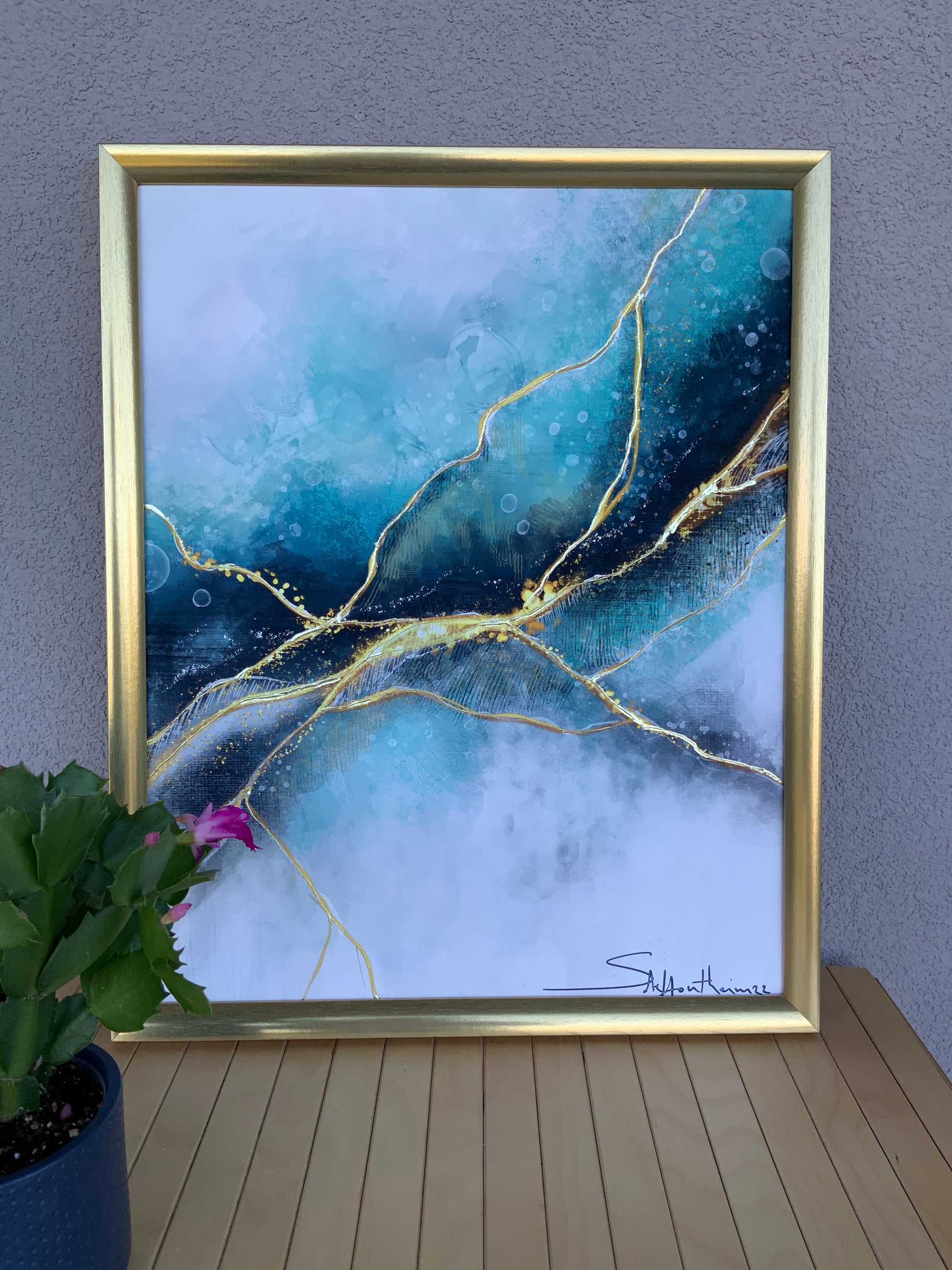 Mer bleu ocean profondeurs - or - Art Kintsugi original
