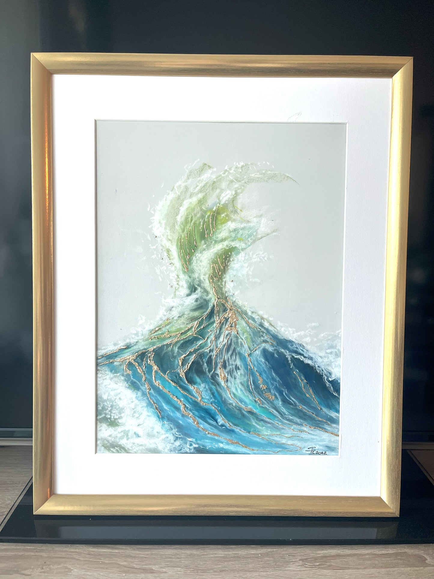 Vagues à l'or - Art Kintsugi  original cadre