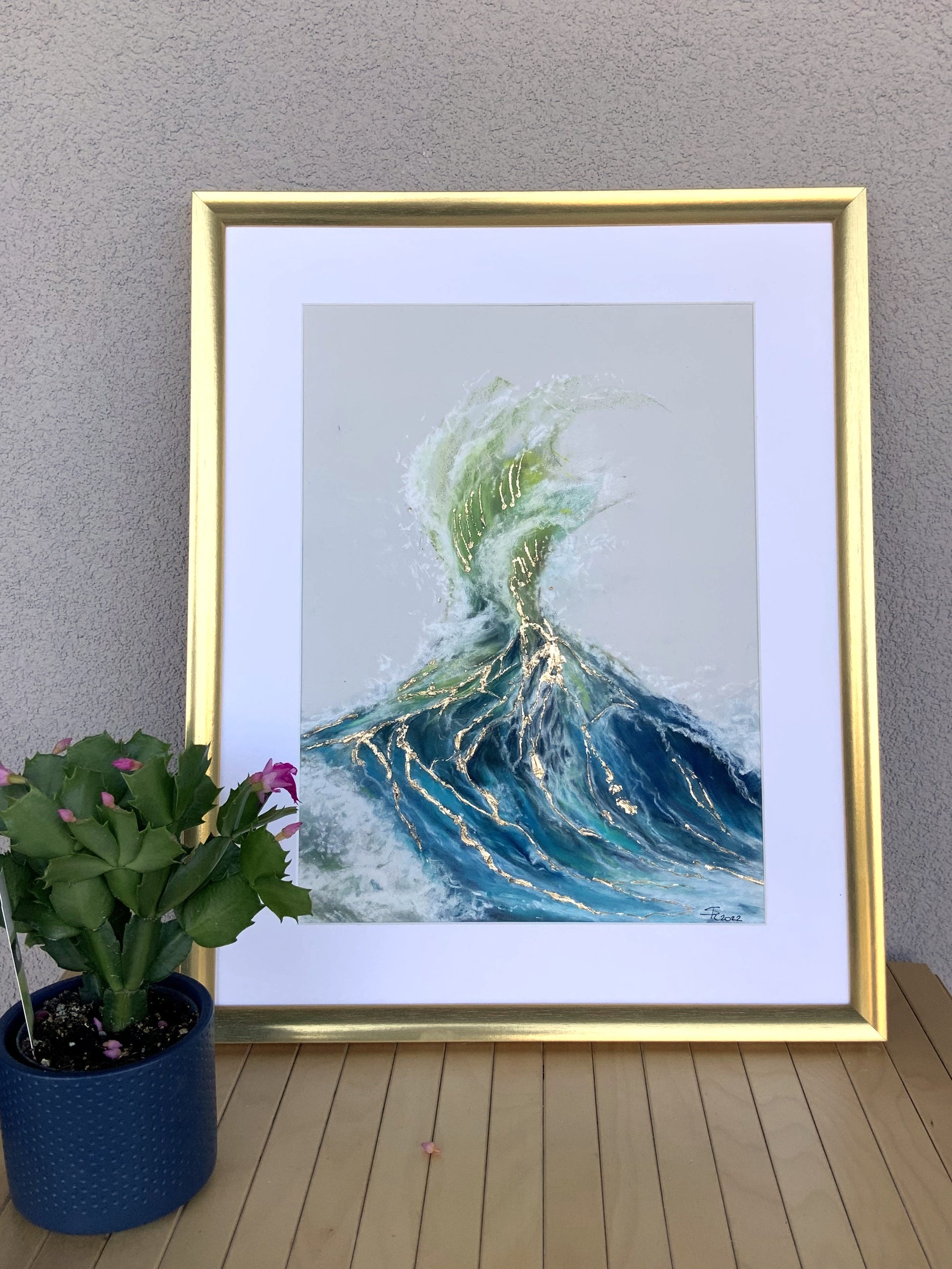 Vagues à l'or - Art Kintsugi original or