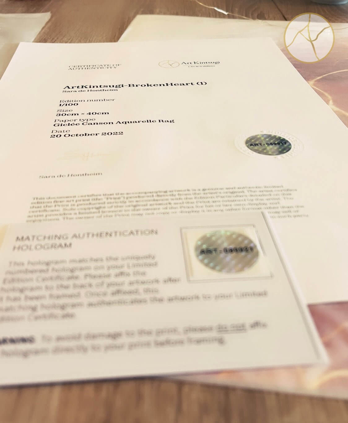 certificat authenticite art kintsugi