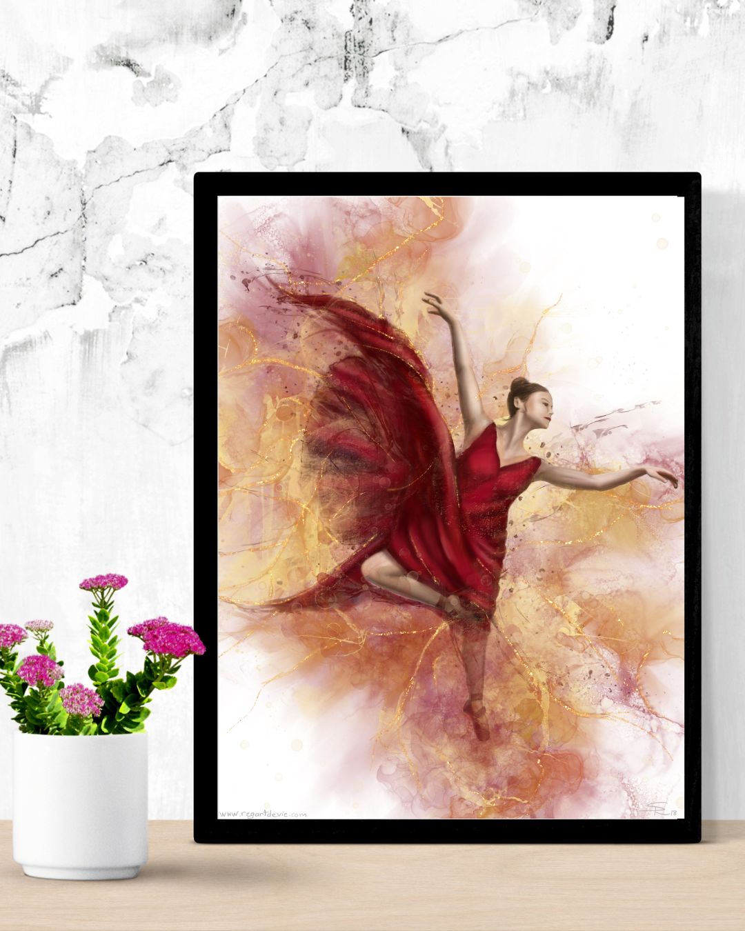 Danseuse rouge cadre noir - Art Kintsugi
