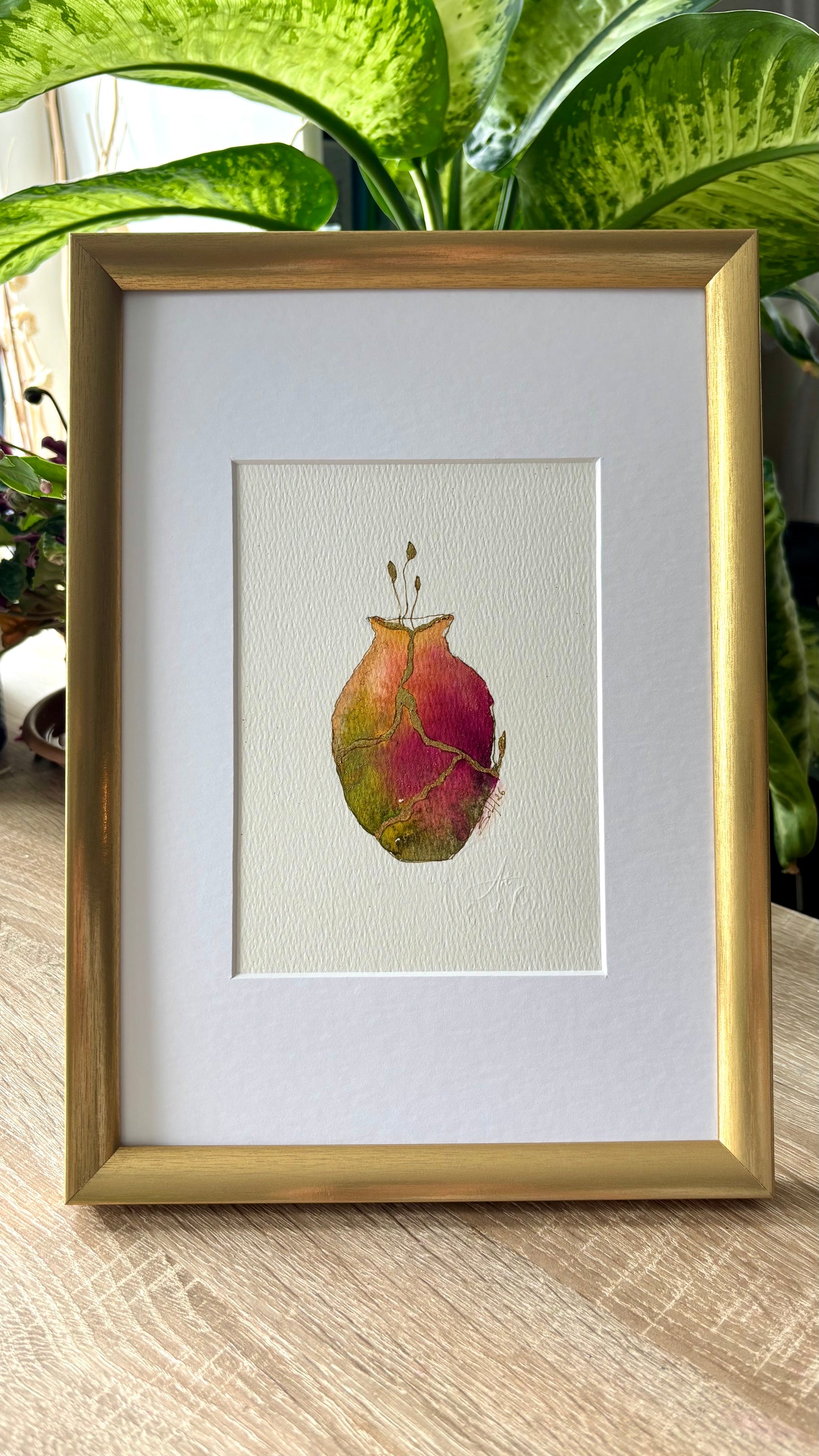 aquarelle or kintsugi cadre or