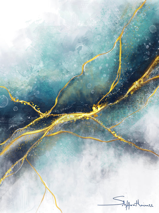 Mer bleu ocean profondeurs - or - Art Kintsugi